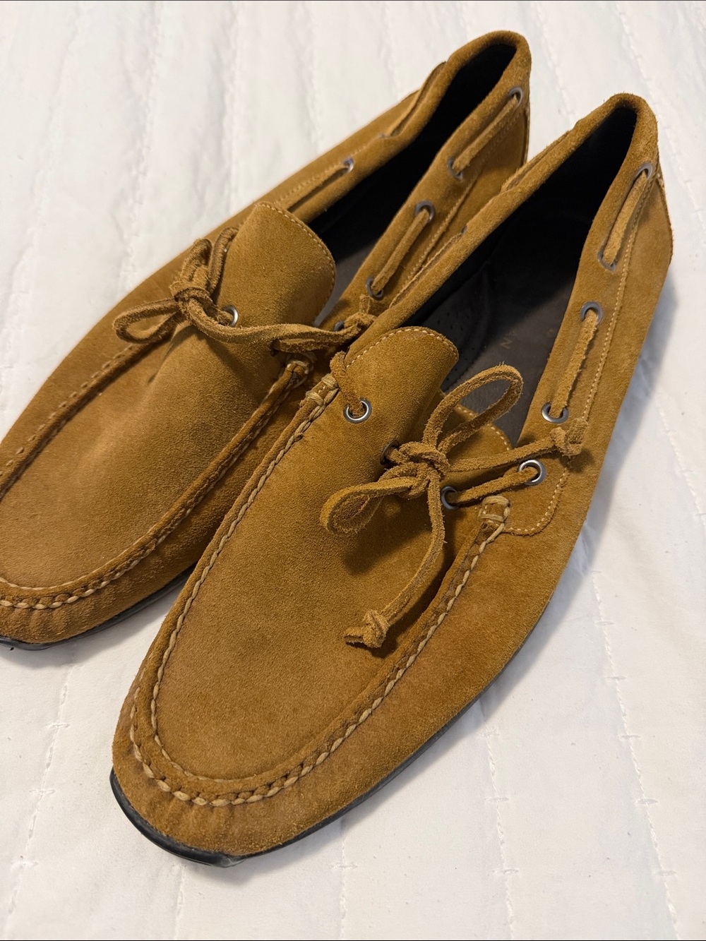 Martin Dingman Men's Suede Lace Driving Loafers in Cognac Brown